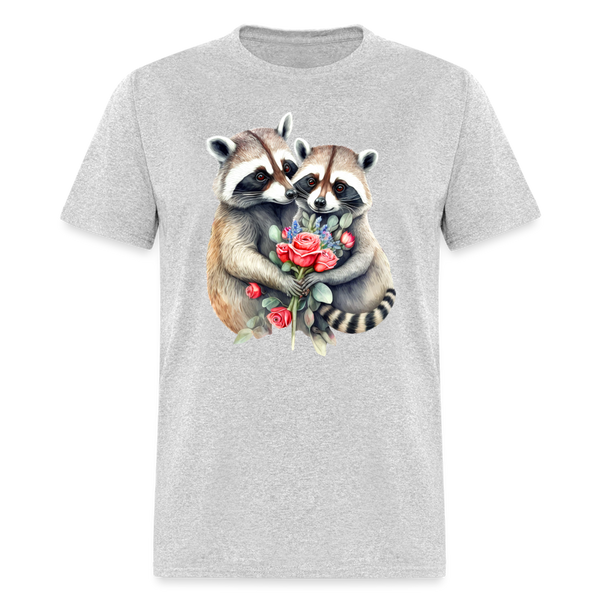 66024 1/4S Raccoons In Love TSHIRT - heather gray