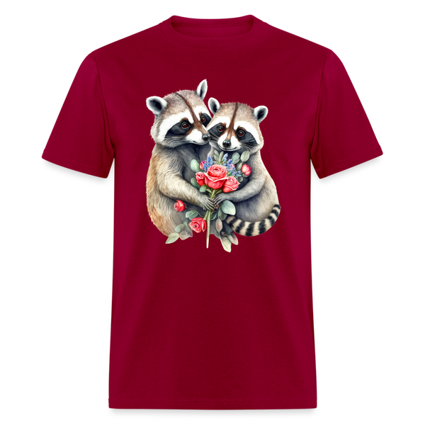 66024 1/4S Raccoons In Love TSHIRT - dark red