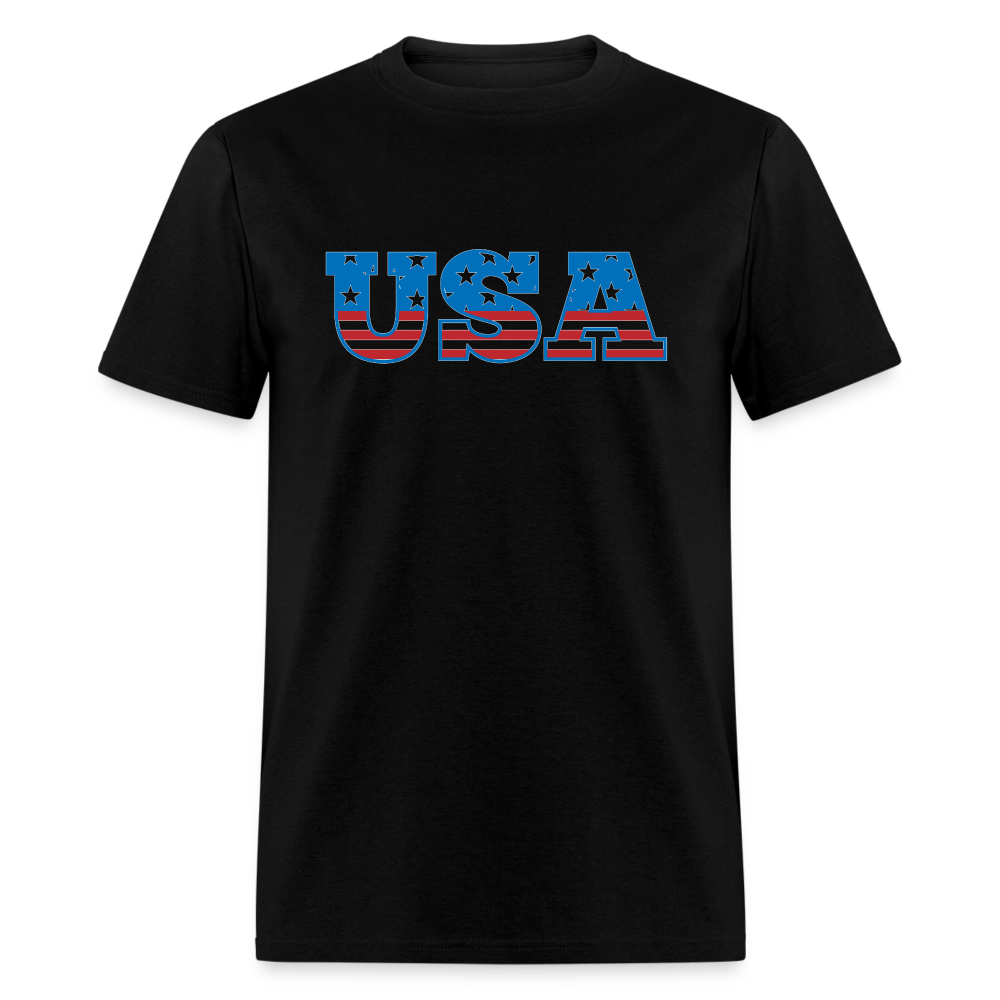 1640 1/4S USA w Flag Print TSHIRT - black