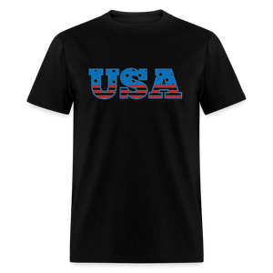 1640 1/4S USA w Flag Print TSHIRT - black