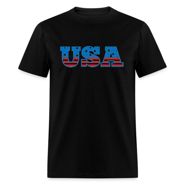 1640 1/4S USA w Flag Print TSHIRT - black