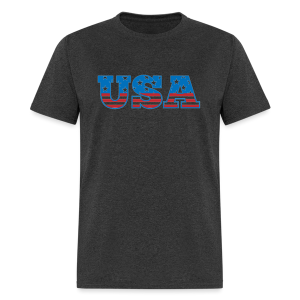 1640 1/4S USA w Flag Print TSHIRT - heather black