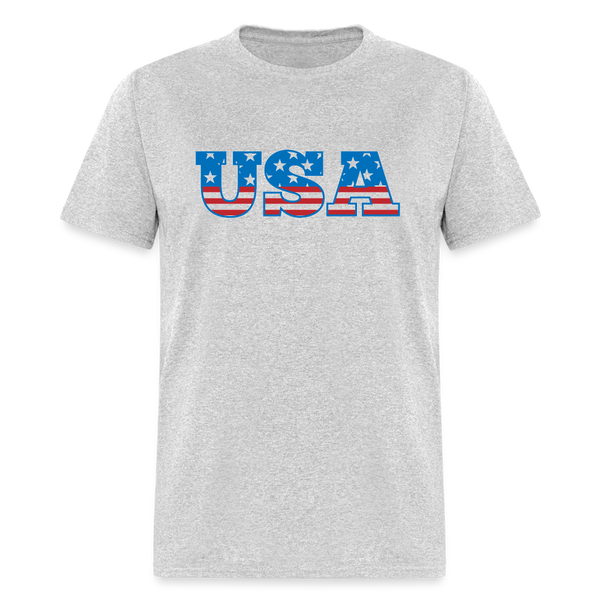 1640 1/4S USA w Flag Print TSHIRT - heather gray