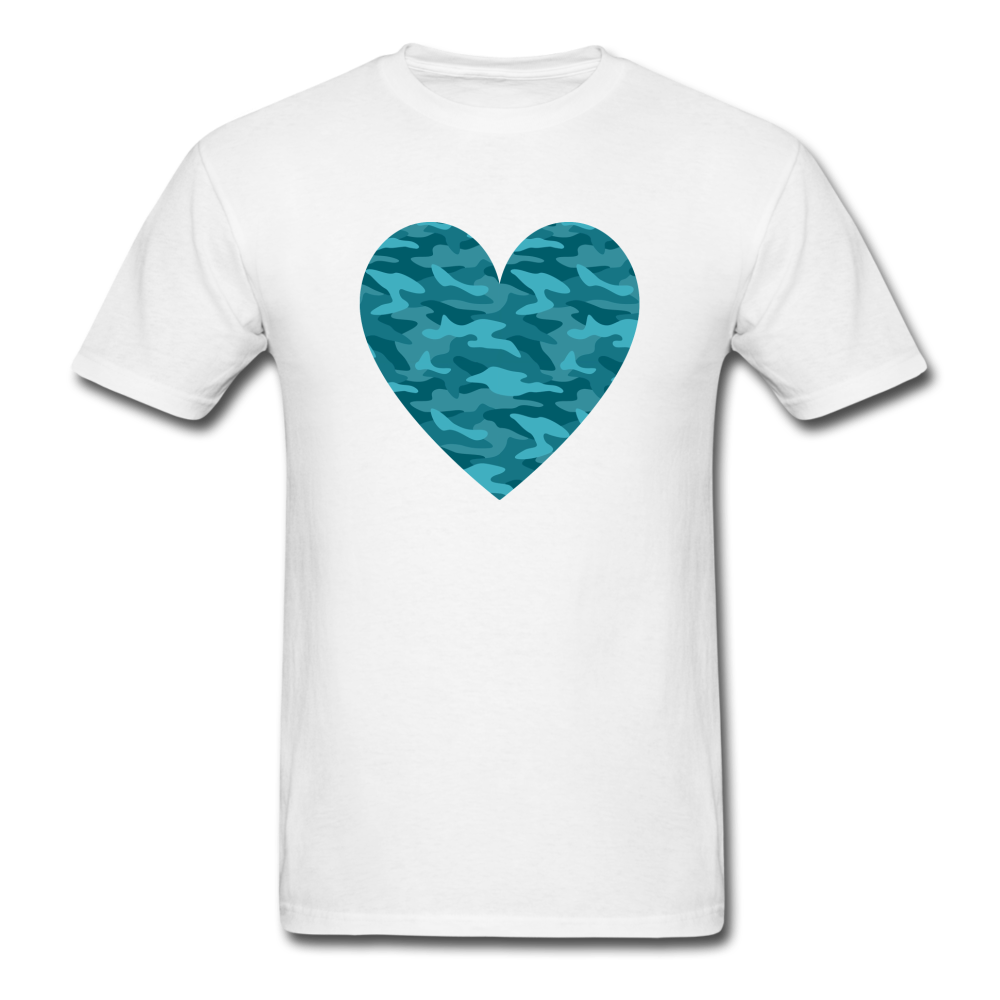 Teal Camo Heart PREMIUM TSHIRT - white