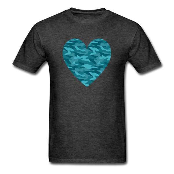 Teal Camo Heart PREMIUM TSHIRT - heather black