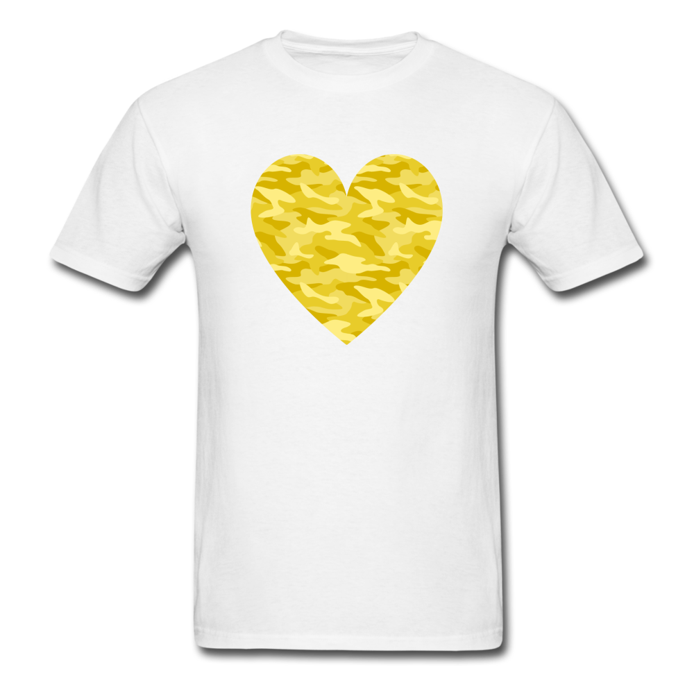 Yellow Camo Heart PREMIUM TSHIRT - white