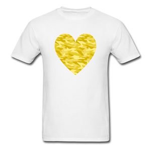 Yellow Camo Heart PREMIUM TSHIRT - white