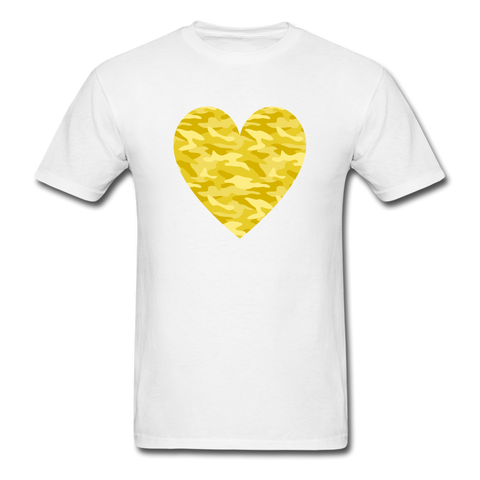 Yellow Camo Heart PREMIUM TSHIRT - white