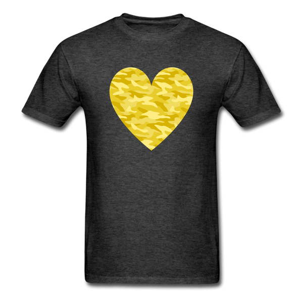 Yellow Camo Heart PREMIUM TSHIRT - heather black