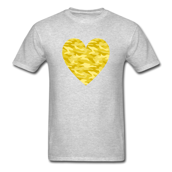 Yellow Camo Heart PREMIUM TSHIRT - heather gray