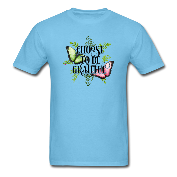 1/4S Choose To Be Grateful Butterfly PREMIUM TSHIRT - aquatic blue