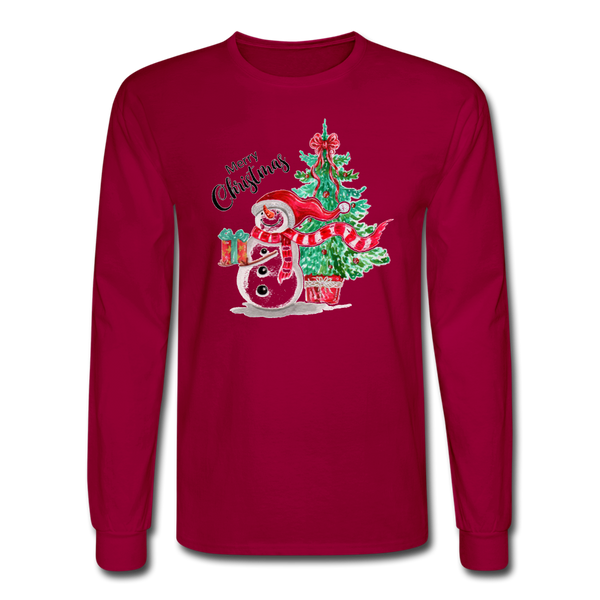 4/4S Snowman & Tree PREMIUM TSHIRT - dark red