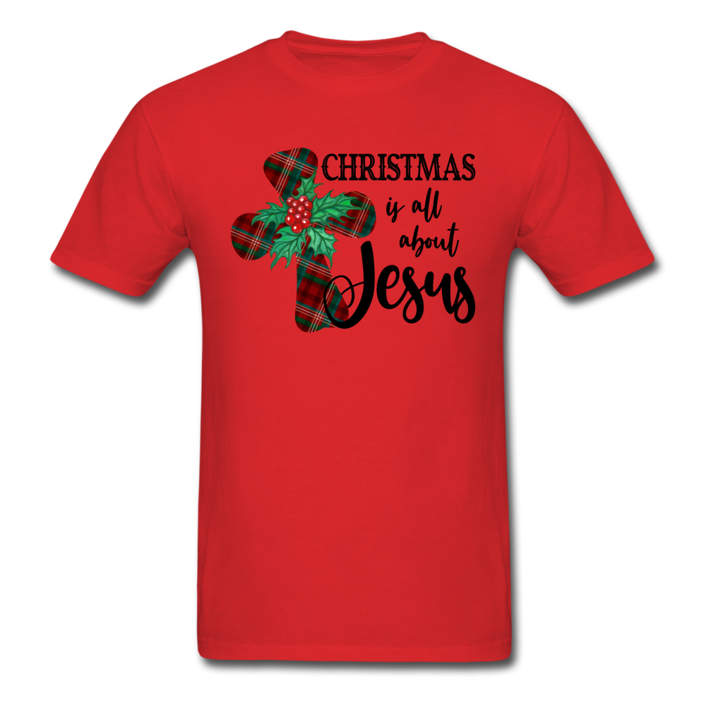 1033 1/4S Christmas Is All About Jesus PREMIUM TSHIRT - red