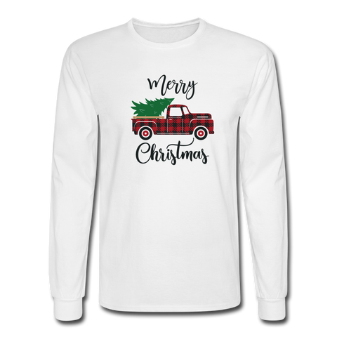 1091 4/4S Merry Christmas Buffalo Plaid Truck PREMIUM TSHIRT - white