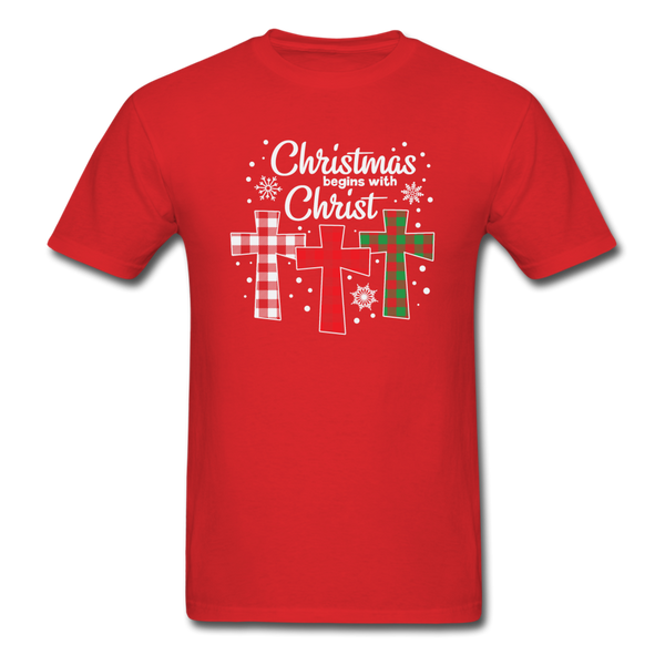 1113 1/4S Christmas Begins With Christ PREMIUM TSHIRT - red