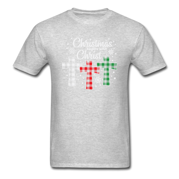 1113 1/4S Christmas Begins With Christ PREMIUM TSHIRT - heather gray