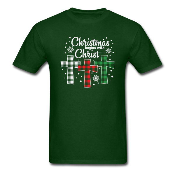 1113 1/4S Christmas Begins With Christ PREMIUM TSHIRT - forest green