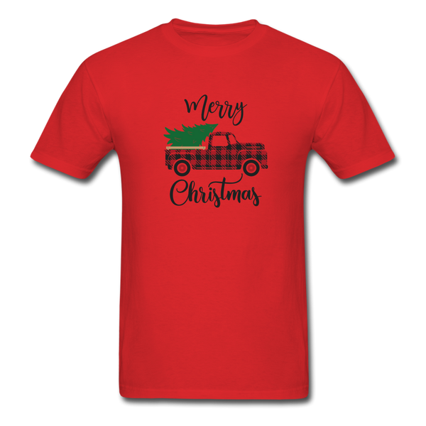 1091 1/4S Merry Christmas Buffalo Plaid Truck PREMIUM TSHIRT - red