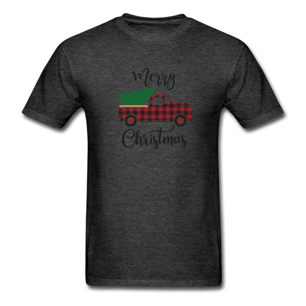 1091 1/4S Merry Christmas Buffalo Plaid Truck PREMIUM TSHIRT - heather black