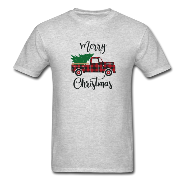 1091 1/4S Merry Christmas Buffalo Plaid Truck PREMIUM TSHIRT - heather gray