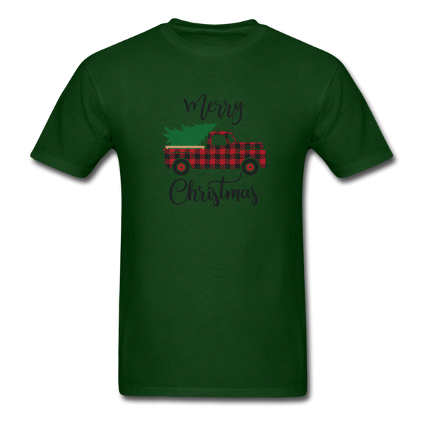 1091 1/4S Merry Christmas Buffalo Plaid Truck PREMIUM TSHIRT - forest green