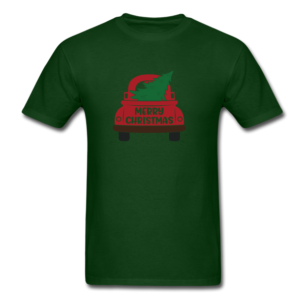 1090 1/4S Merry Christmas Red Truck PREMIUM TSHIRT - forest green