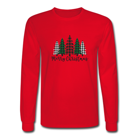 1089 4/4S Plaid Merry Christmas 5 Plaid Trees PREMIUM TSHIRT - red