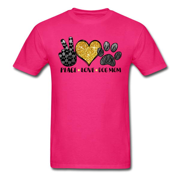 1124 1/4S Peace Love Dog Mom PREMIUM TSHIRT - fuchsia