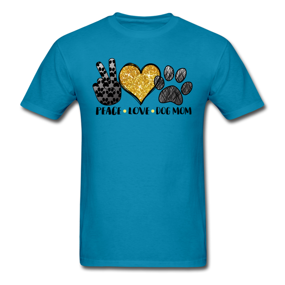 1124 1/4S Peace Love Dog Mom PREMIUM TSHIRT - turquoise