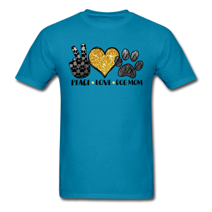 1124 1/4S Peace Love Dog Mom PREMIUM TSHIRT - turquoise