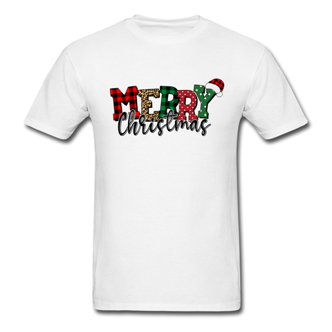 1115 1/4S Merry Christmas Patterned PREMIUM TSHIRT - white