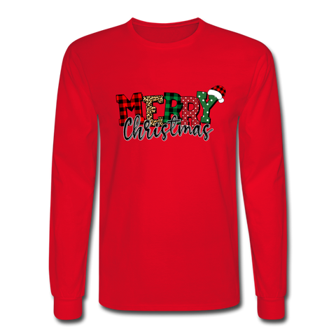 1115 4/4S Merry Christmas Patterned PREMIUM TSHIRT - red