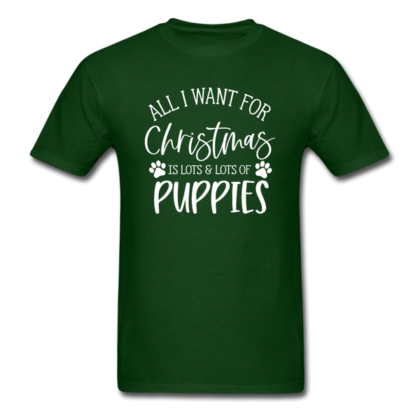 1185 1/4S All I Want For Christmas Puppies PREMIUM TSHIRT - forest green