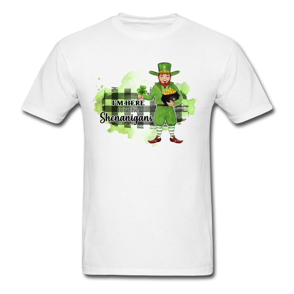 1046 1/4S Leprechaun I'm Here For The Shenanigans PREMIUM TSHIRT - white