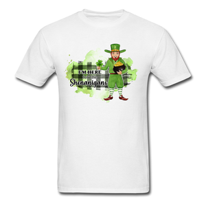 1046 1/4S Leprechaun I'm Here For The Shenanigans PREMIUM TSHIRT - white