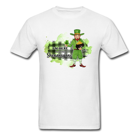 1046 1/4S Leprechaun I'm Here For The Shenanigans PREMIUM TSHIRT - white