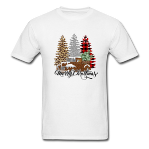 1020 1/4S Merry Christmas Leopard Silver Plaid Trees PREMIUM TSHIRT - white