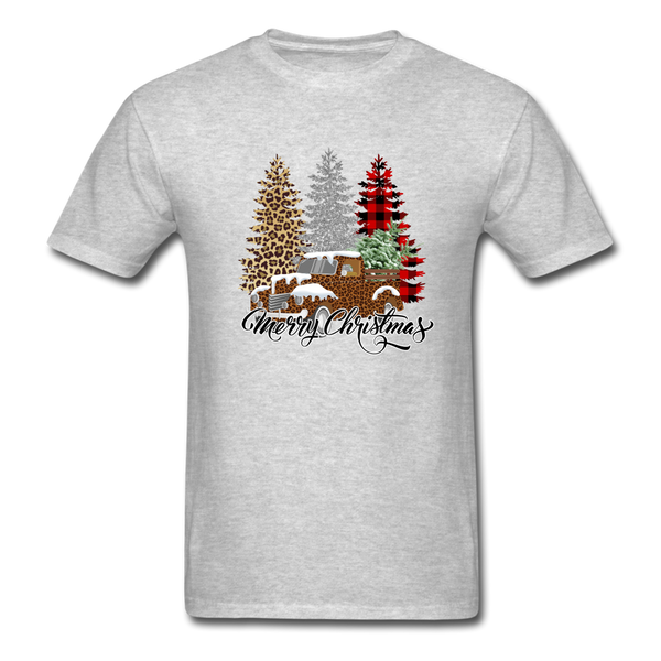 1020 1/4S Merry Christmas Leopard Silver Plaid Trees PREMIUM TSHIRT - heather gray