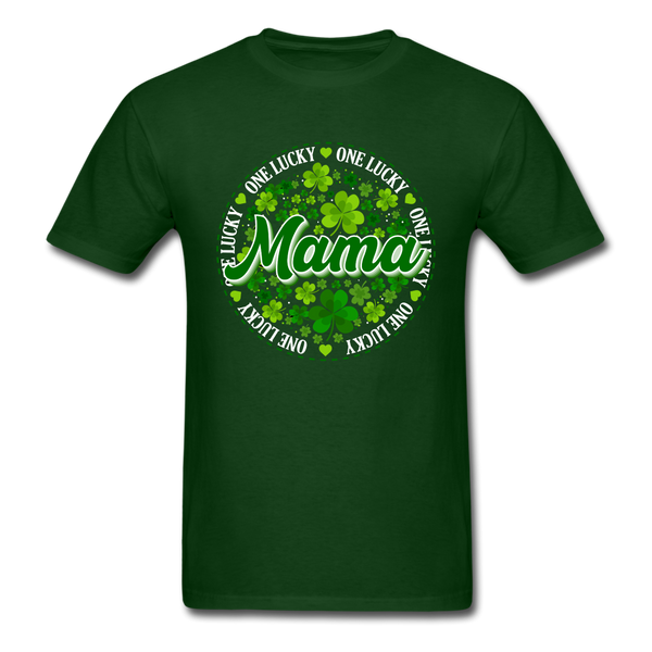 1069 1/4S One Lucky Mama, Circle, White Letters PREMIUM TSHIRT - forest green