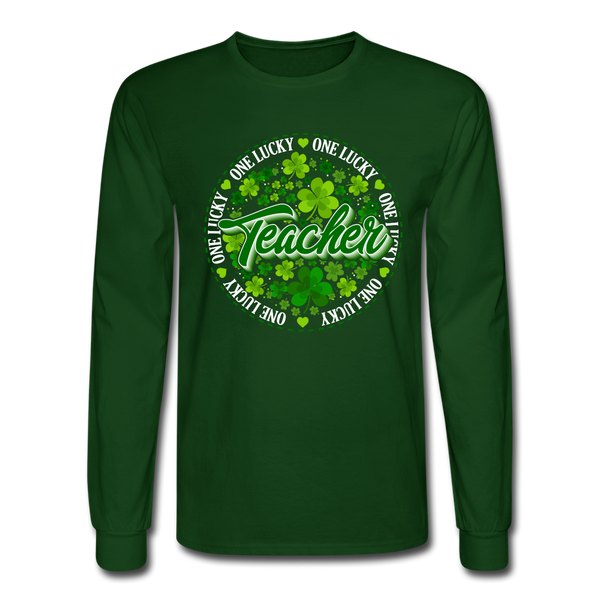 1070 4/4S One Lucky Teacher, Circle, White Letters PREMIUM TSHIRT - forest green