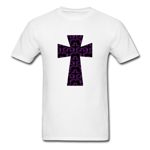 8152 1/4S Rejoice In Purple Cross PREMIUM TSHIRT - white