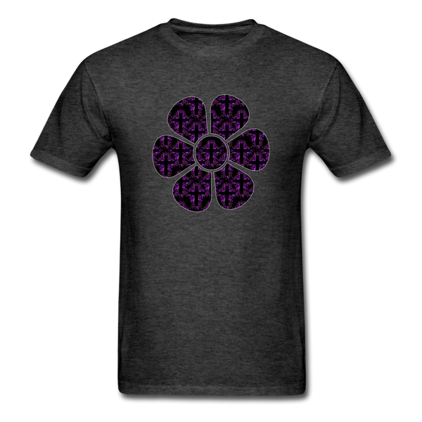 8152 1/4S Rejoice In Purple Flower PREMIUM TSHIRT - heather black