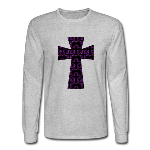 8152 4/4S Rejoice In Purple Cross PREMIUM TSHIRT - heather gray