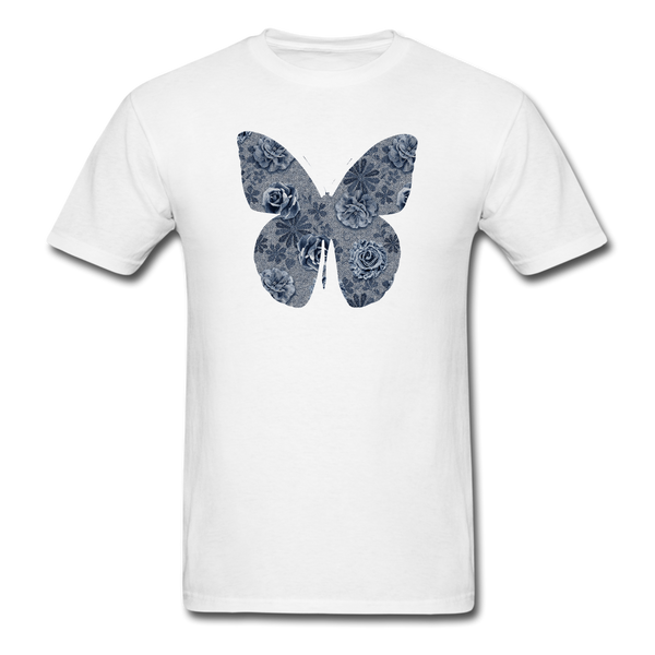 8321 1/4S Cindys Denim Look Floral Butterfly PREMIUM TSHIRT - white