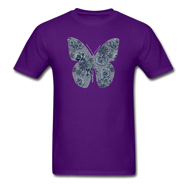 8321 1/4S Cindys Denim Look Floral Butterfly PREMIUM TSHIRT - purple