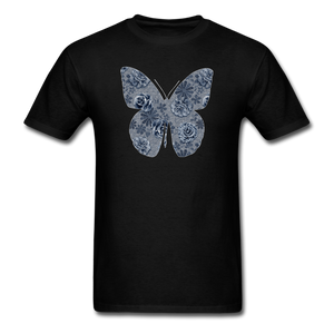 8321 1/4S Cindys Denim Look Floral Butterfly PREMIUM TSHIRT - black