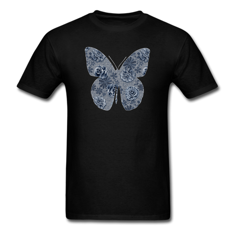 8321 1/4S Cindys Denim Look Floral Butterfly PREMIUM TSHIRT - black