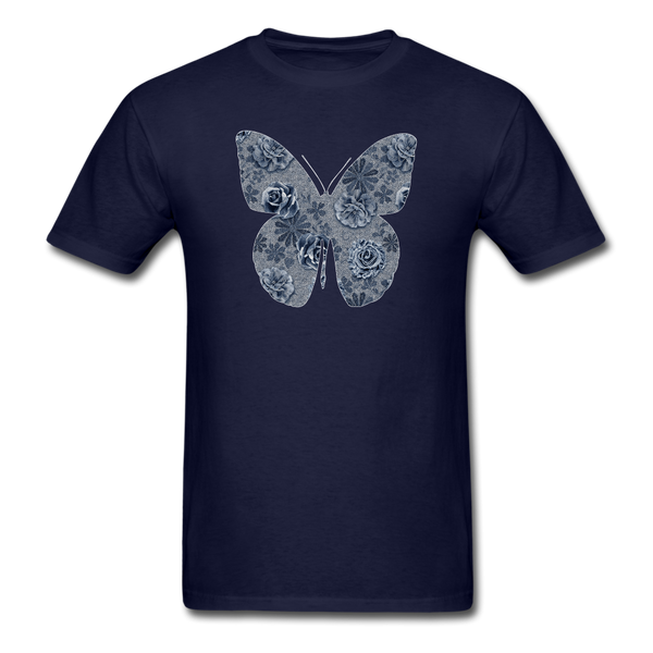 8321 1/4S Cindys Denim Look Floral Butterfly PREMIUM TSHIRT - navy