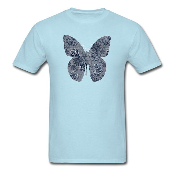 8321 1/4S Cindys Denim Look Floral Butterfly PREMIUM TSHIRT - powder blue