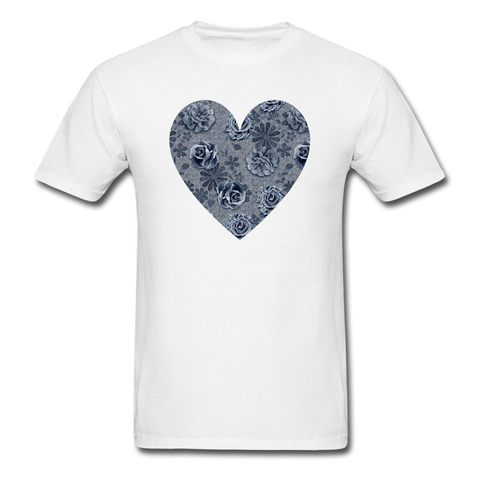 8321 1/4S Cindys Denim Look Floral Heart PREMIUM TSHIRT - white